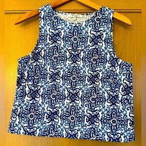 Milly for Design Nation Sleeveless Blue and White Pattern Pullover Tank / small